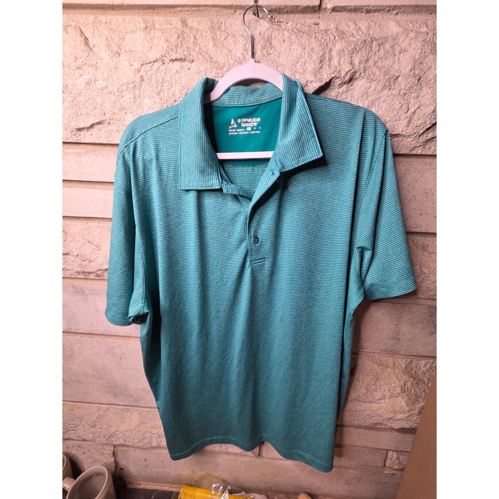 Bermuda Sands Mens XL Teal Striped Wick Away‎ Performance Golf Polo Shirt